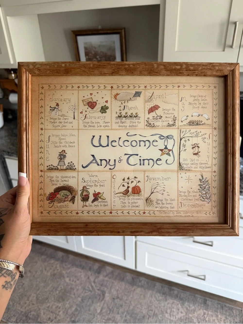 Welcome Any Time Framed Wall Art - Rustic Brown